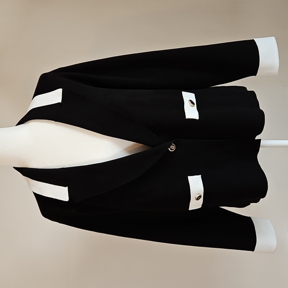 Karl Lagerfeld Knit Blazer Black White Goldtone Buttons Pockets Cotton - Picture 1 of 9